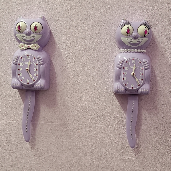 RARE Jeweled Pastel Lilac Kit Kat Cat Klock Clock - Picture 5 of 5